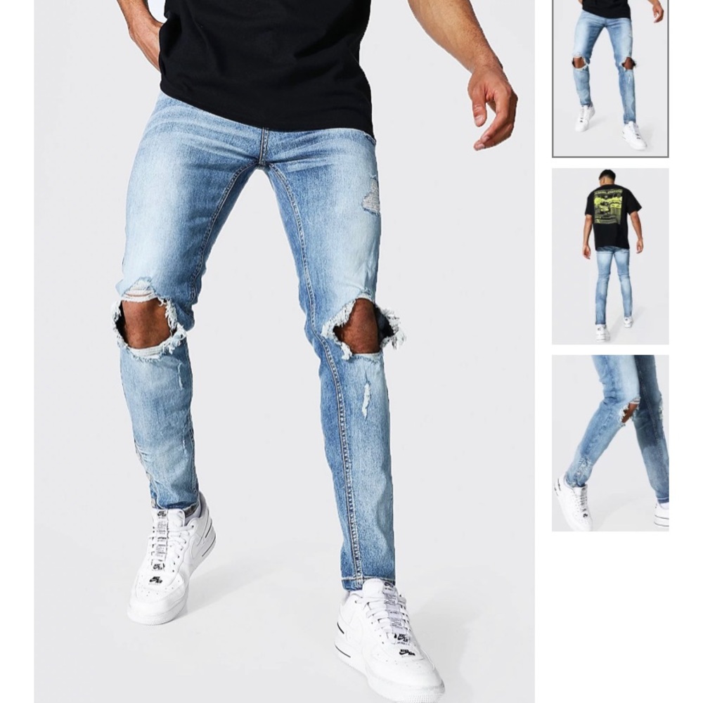 SKINNY STRETCH EXPLODED KNEE POPPER HEM JEANS